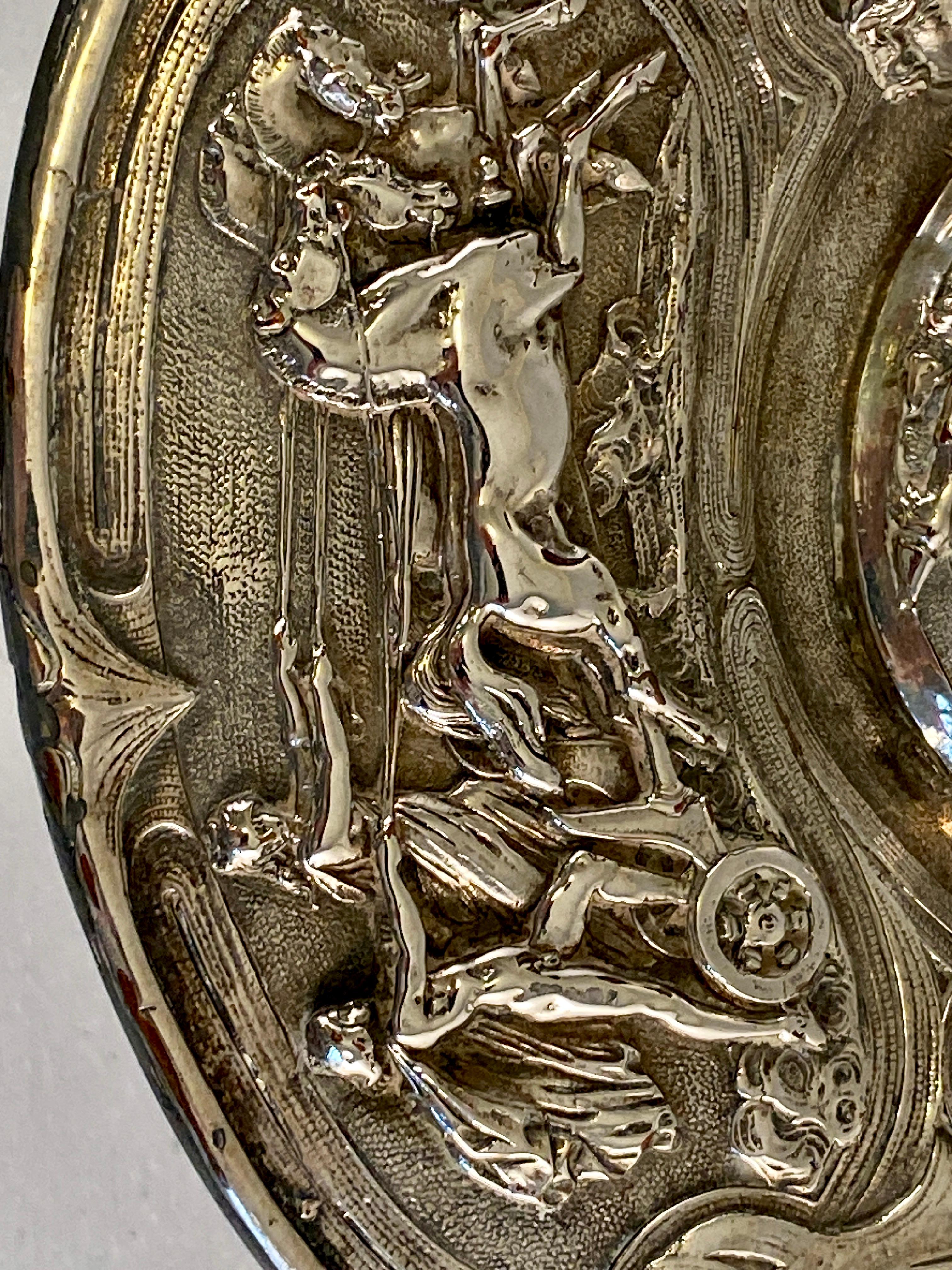 British Silver Plated Trophy Dish Tazza with Gladiatorial and Horse Racing Scenes