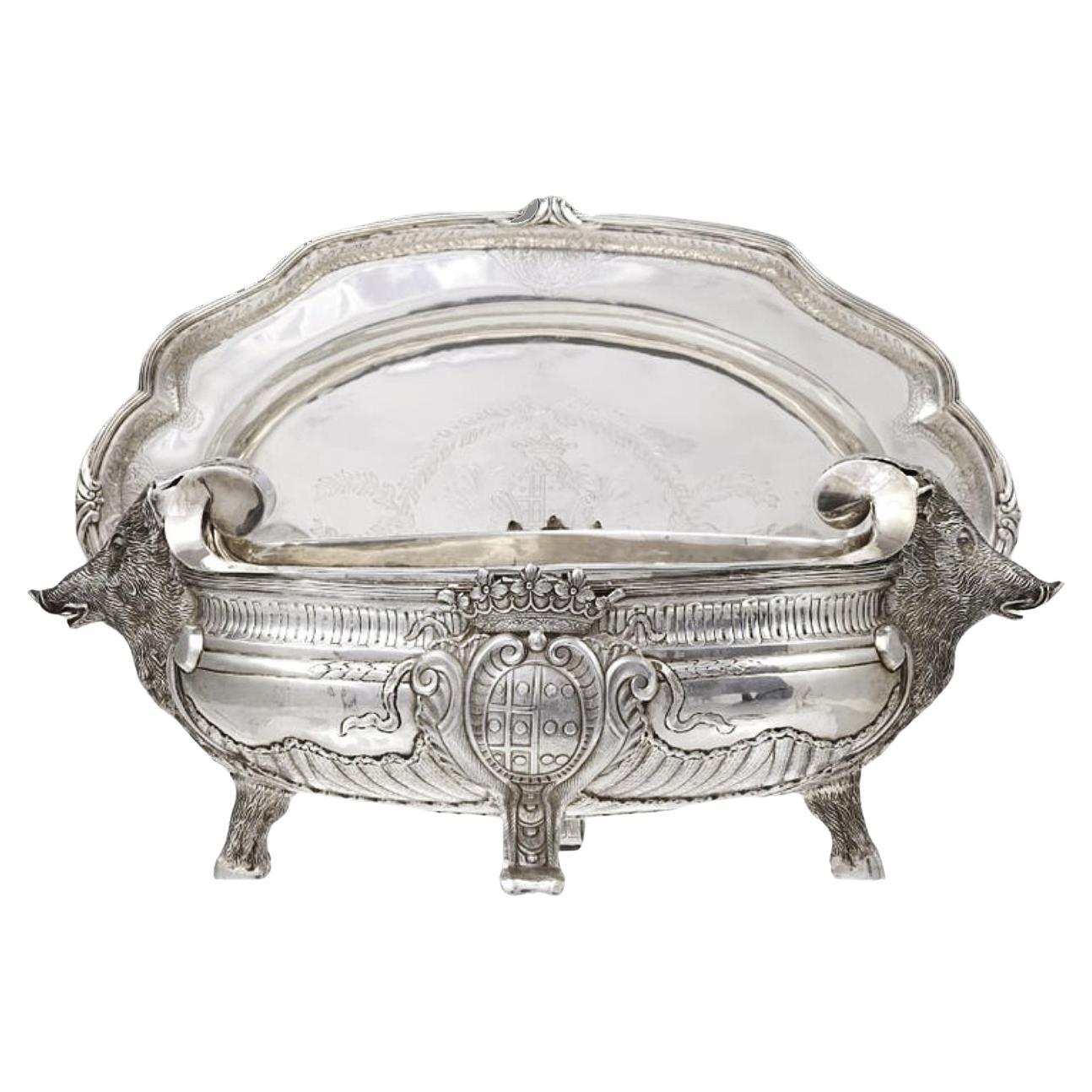 Silver-plated tureen, liner and stand, late 19th century, Thomas Germain style