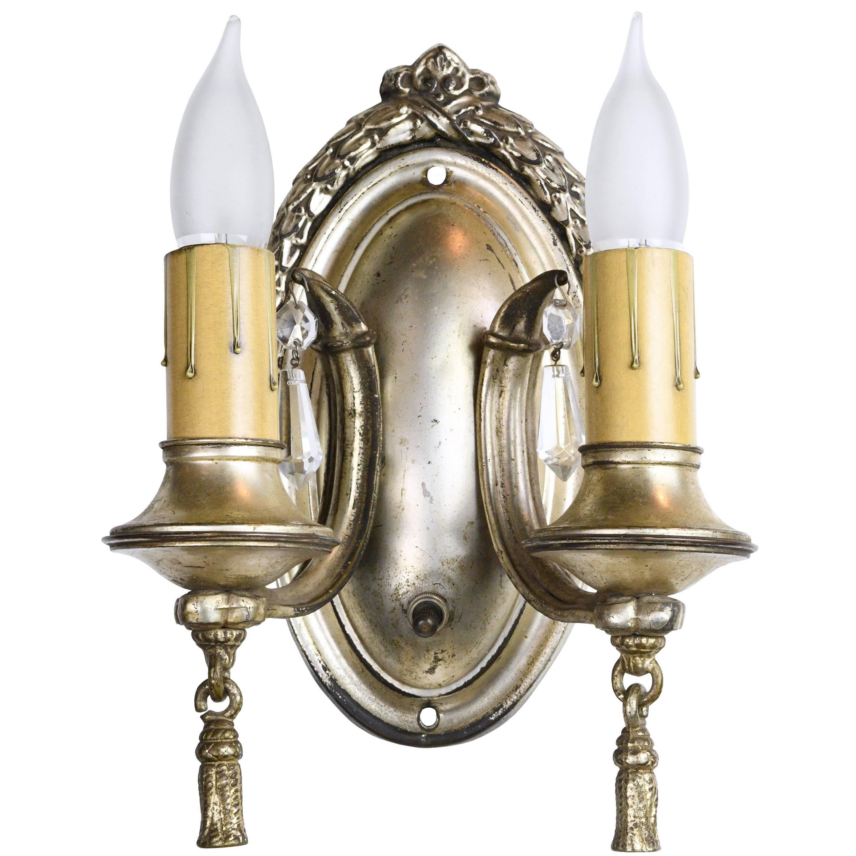 Silver Plated Two-Arm Sconce with Crystals