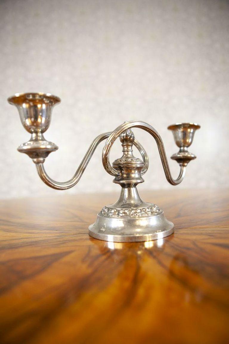 English Silver-Plated Two-Armed Candle Holder Circa 1930-1940 For Sale