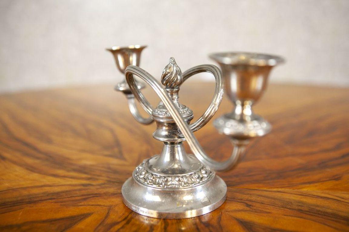 Silvered Silver-Plated Two-Armed Candle Holder Circa 1930-1940 For Sale