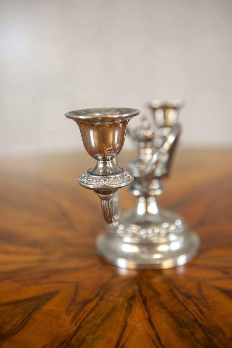 Silver-Plated Two-Armed Candle Holder Circa 1930-1940 In Good Condition For Sale In Opole, PL