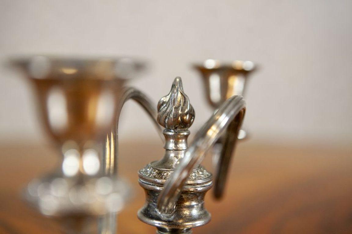 20th Century Silver-Plated Two-Armed Candle Holder Circa 1930-1940 For Sale