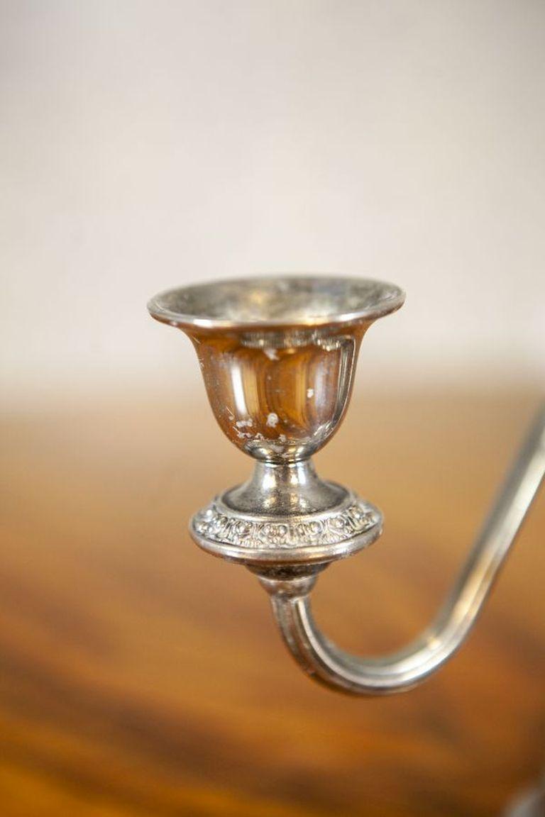 Metal Silver-Plated Two-Armed Candle Holder Circa 1930-1940 For Sale