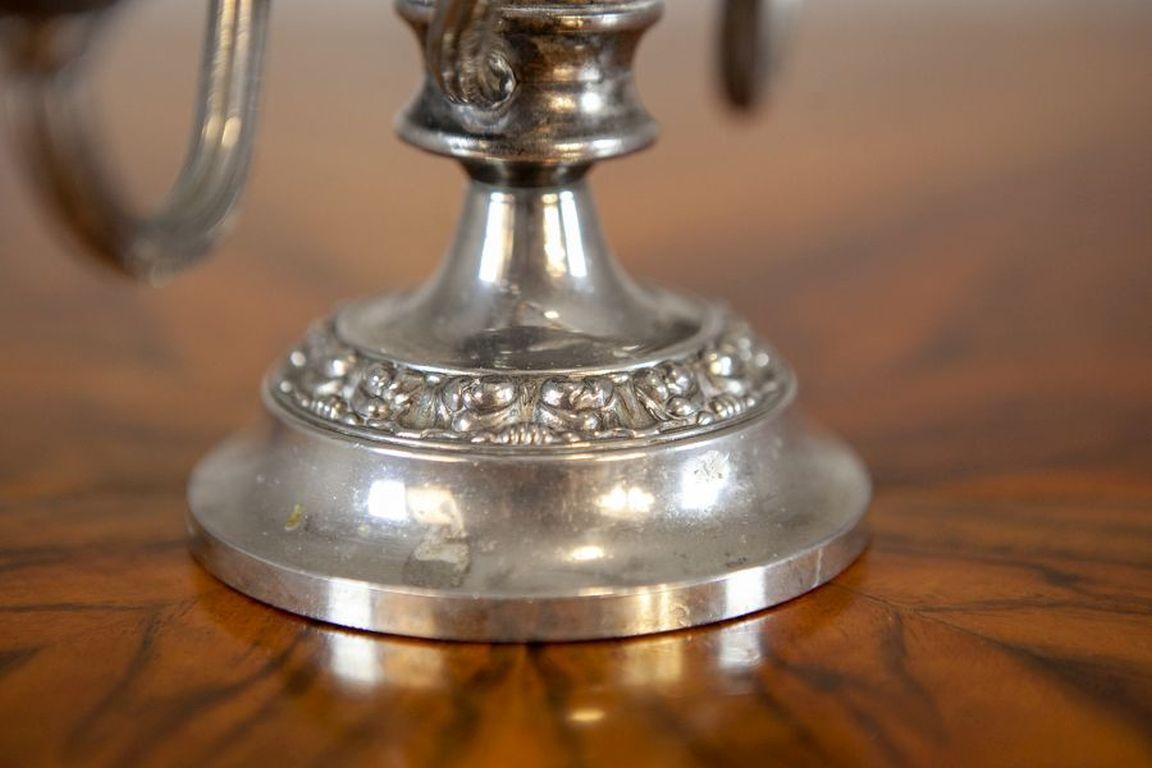 Silver-Plated Two-Armed Candle Holder Circa 1930-1940 For Sale 2