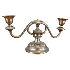 Antique Silver-Plated Two-Armed Candle Holder Circa 1930-1940