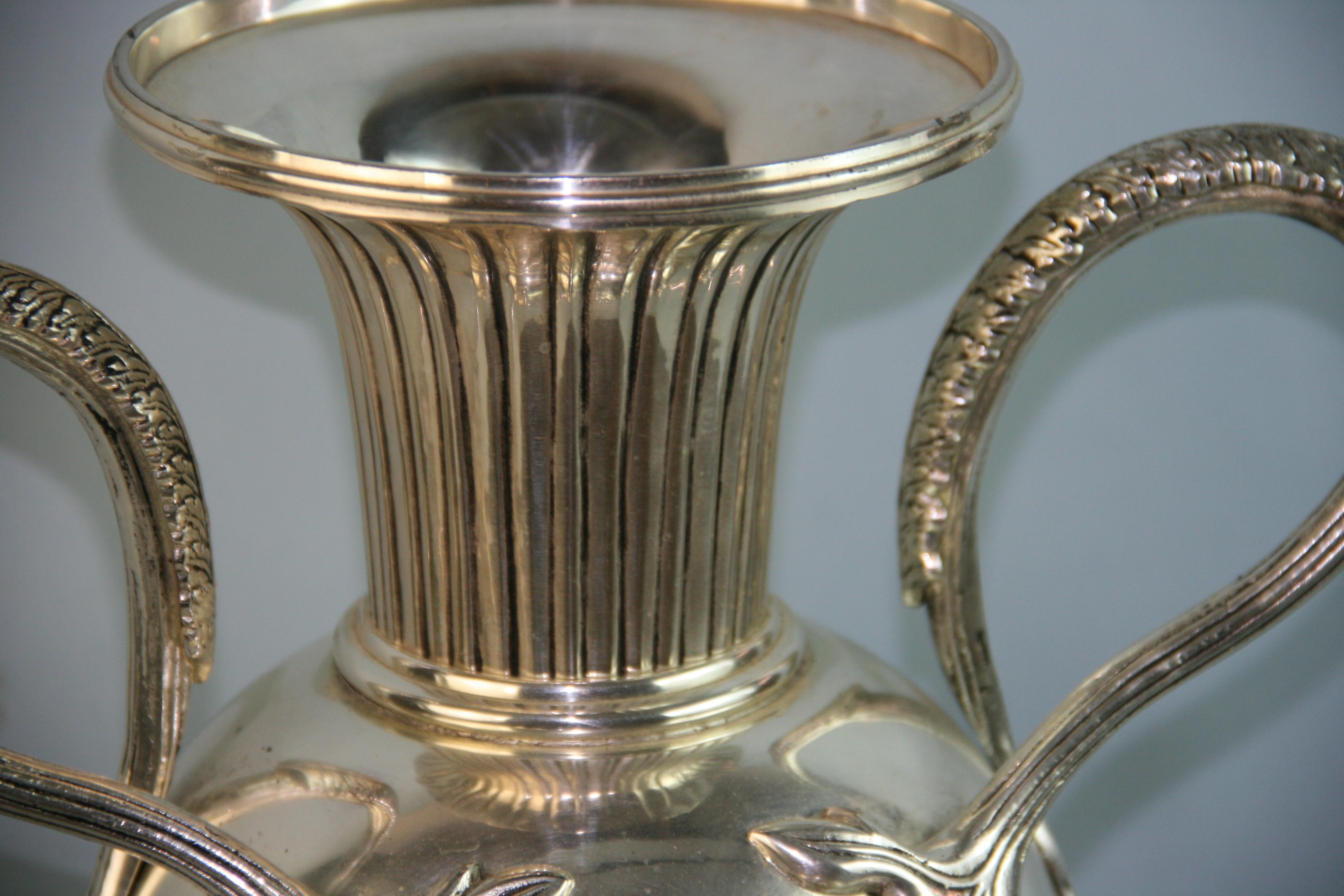 Silver Plated Urn With Leaf Detailing For Sale 7