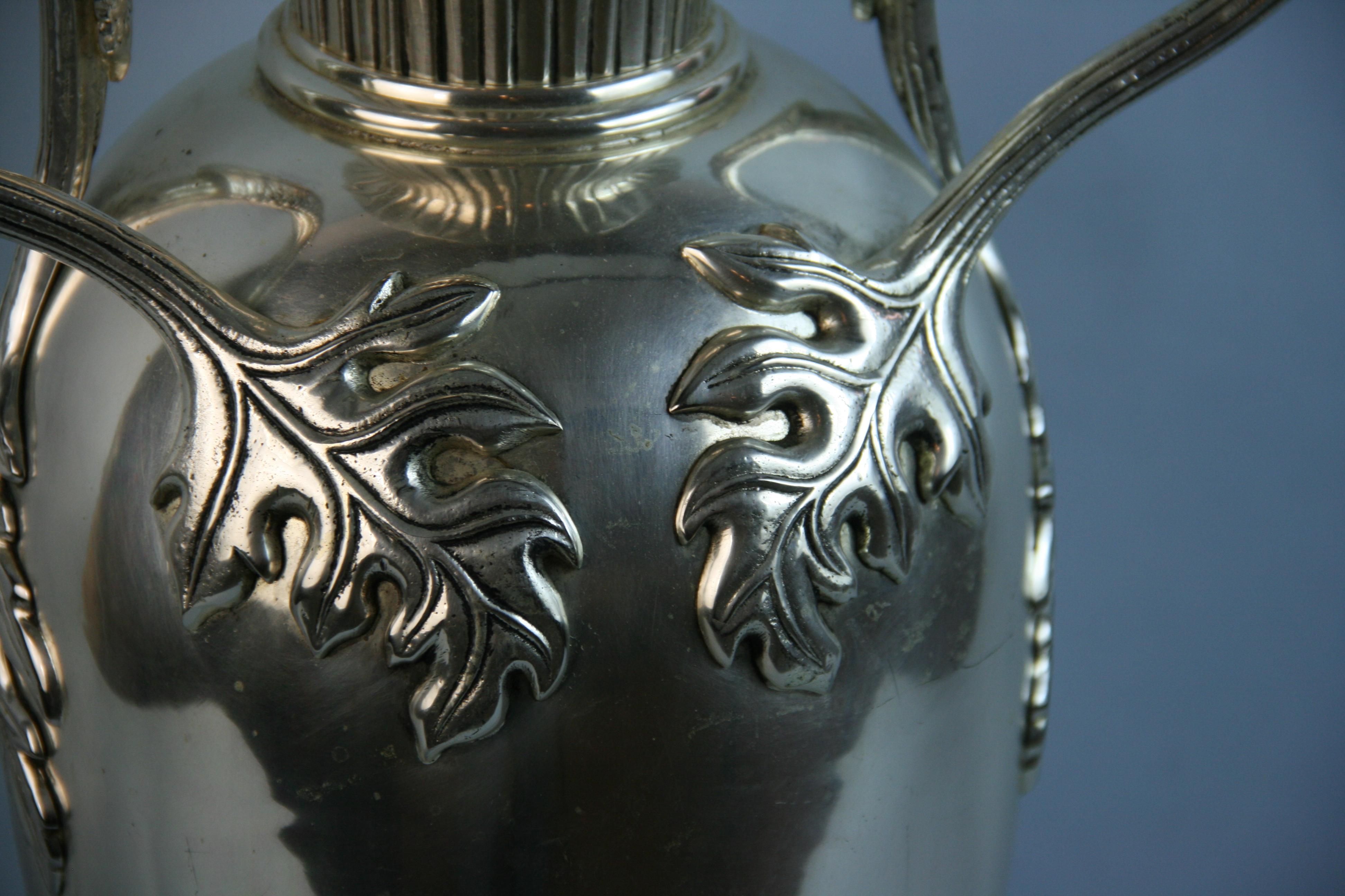 Silver Plated Urn With Leaf Detailing For Sale 8
