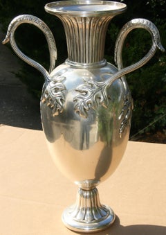 Antique Silver Plated Urn with Leaf Detailing, 1940, Decorative Object