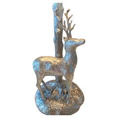 Silver Plated Valenti Style Bronze Deer or Stag Sculptural Table Lamp
