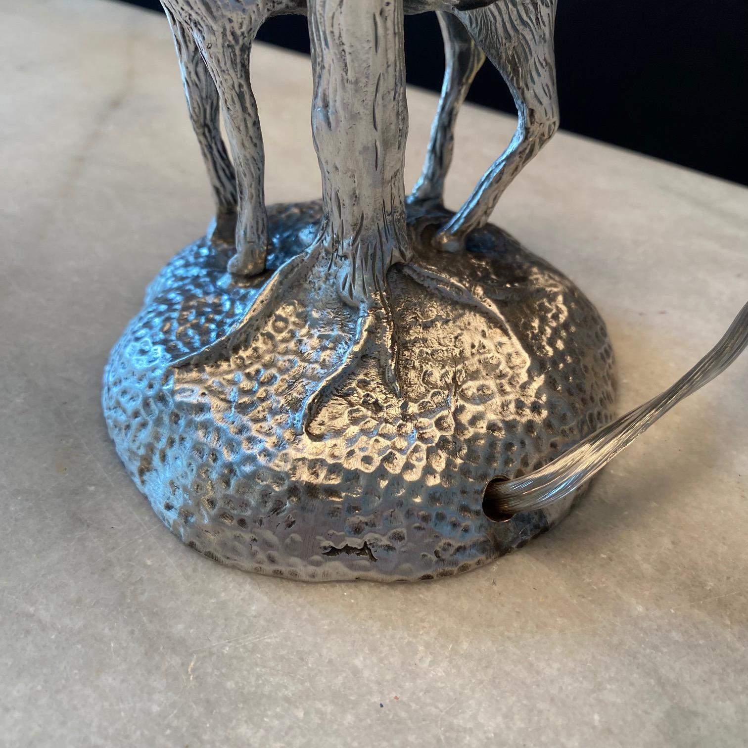 Silver Plated Valenti Style Bronze Deer or Stag Sculptural Table Lamp  In Good Condition For Sale In Hopewell, NJ