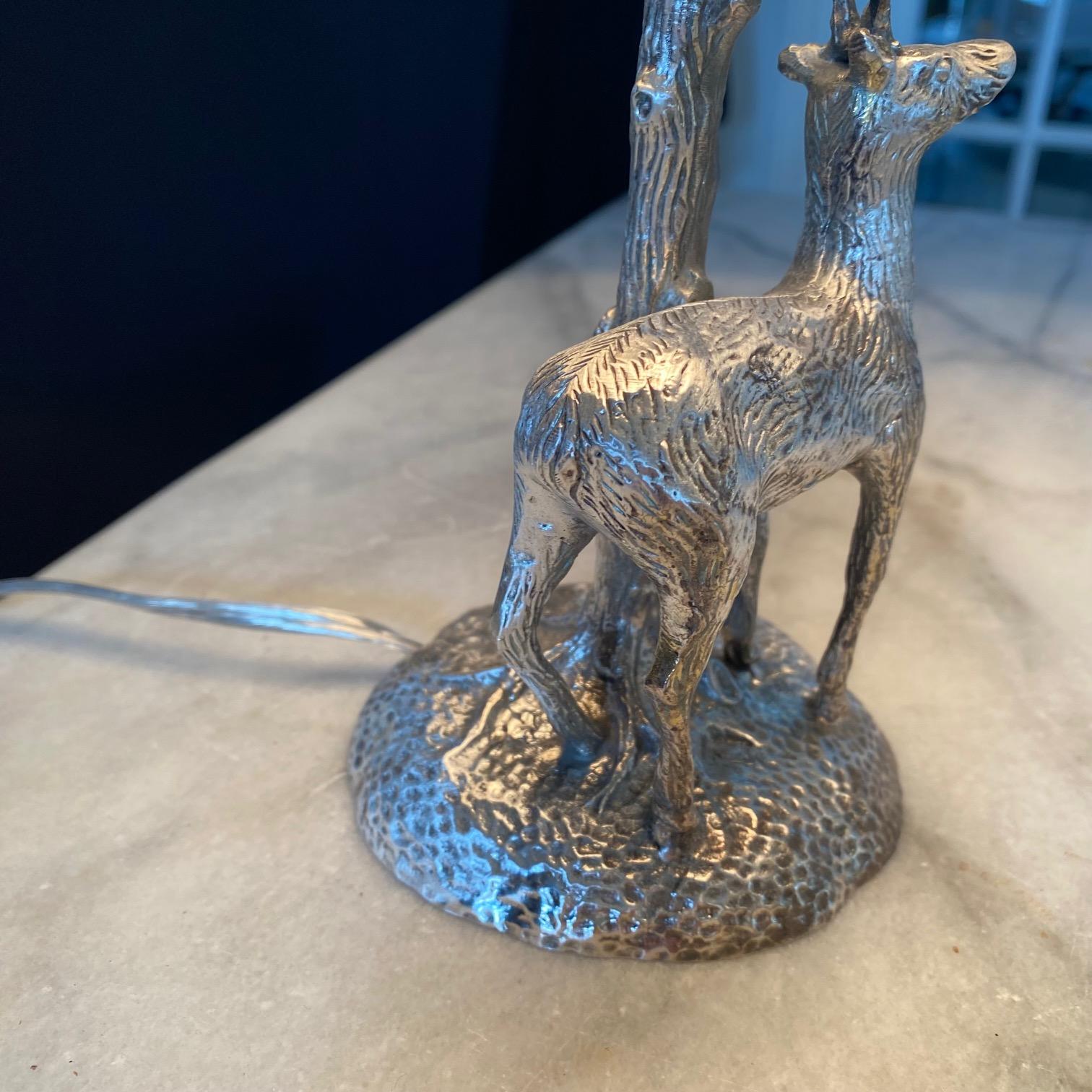 Late 20th Century Silver Plated Valenti Style Bronze Deer or Stag Sculptural Table Lamp  For Sale