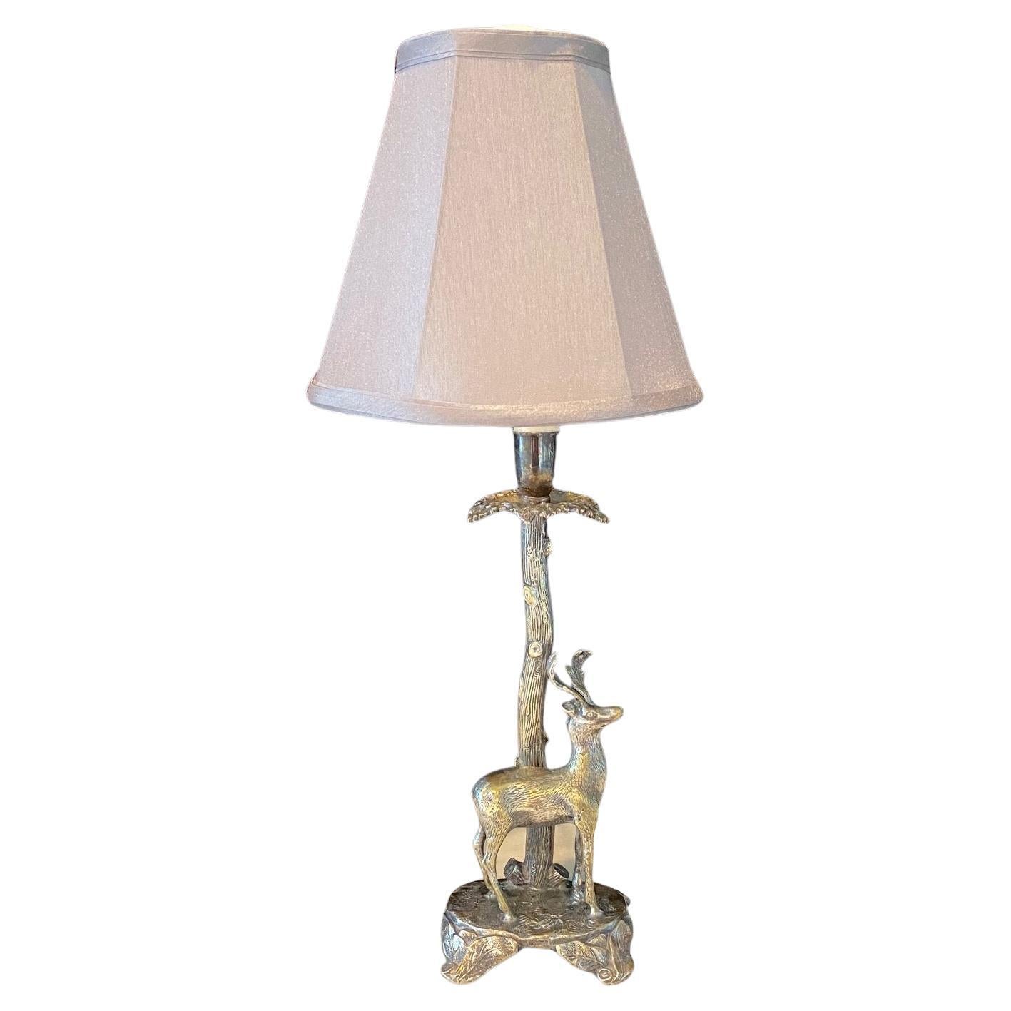 Silver Plated Valenti Style Bronze Deer or Stag Sculptural Table Lamp  For Sale