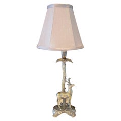Lámpara de sobremesa escultórica de ciervo o venado de bronce plateado estilo Valenti 