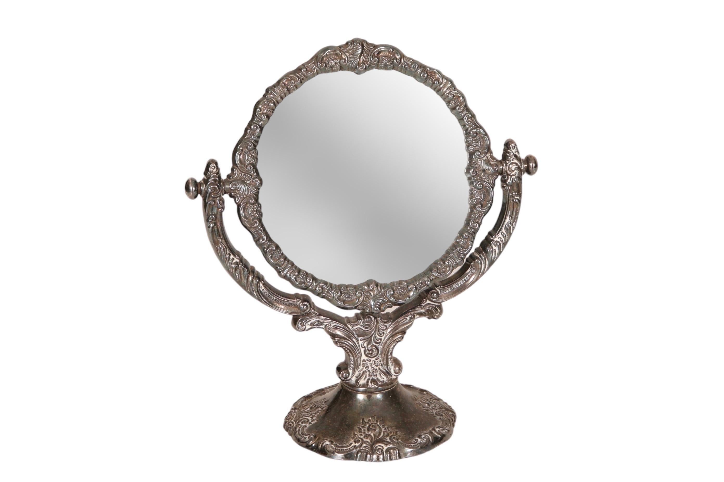 Silver Plated Vanity Mirror by Wallace In Good Condition For Sale In Bradenton, FL