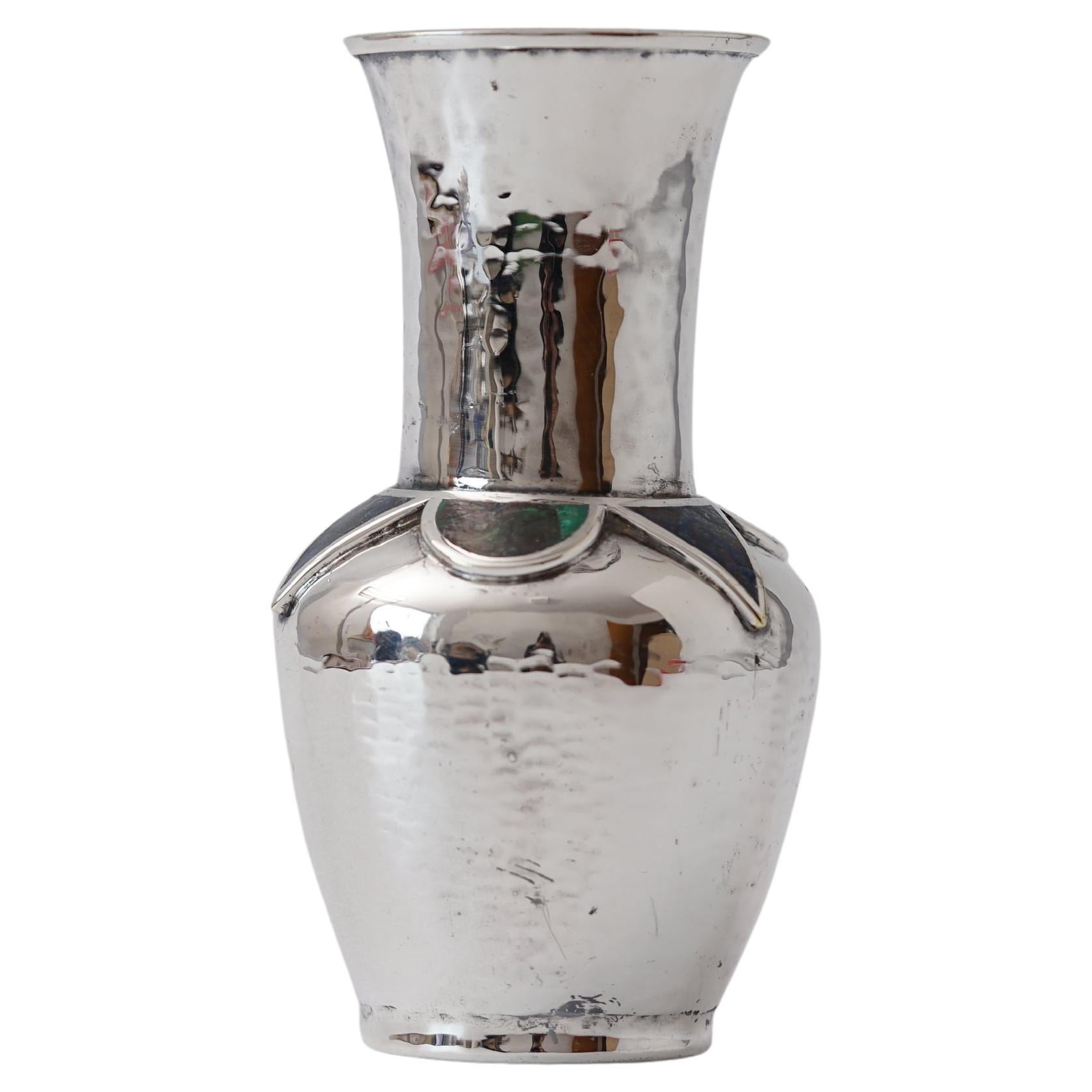 Silver plated Vase with inlaid gemstones by Emilia Castillo Mexico