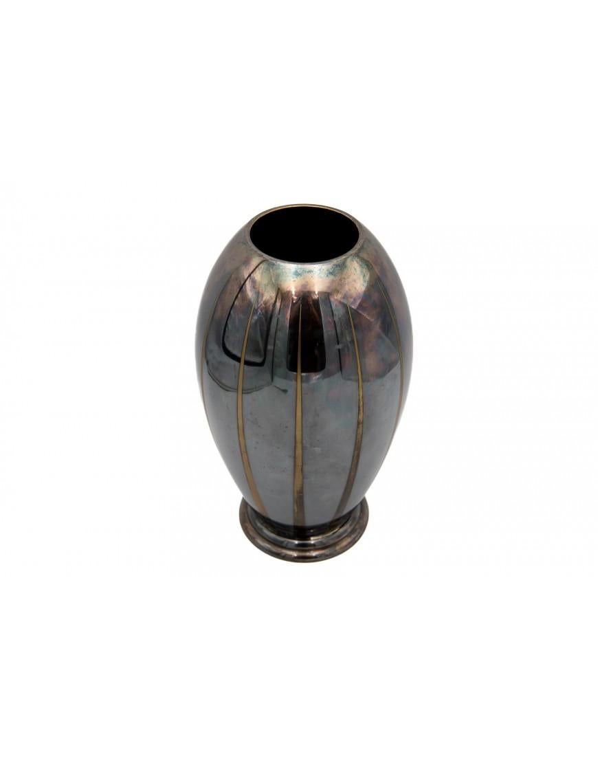 German Silver-plated vase, WMF Ikora pattern, Art Deco style. For Sale