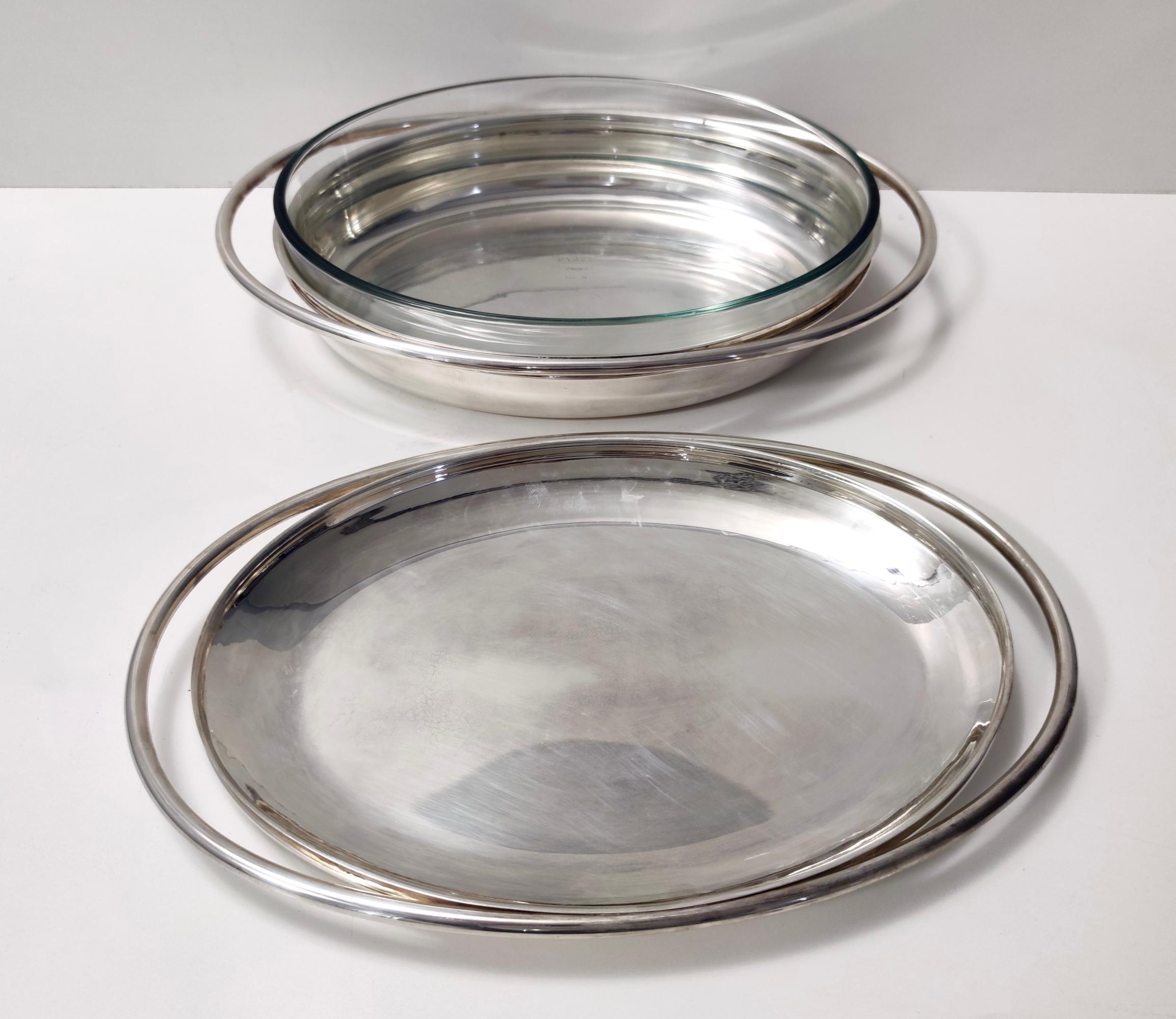 Post-Modern Silver Plated Venison Dish with Pyrex Glass Casserole Dish by Sabattini, Italy For Sale