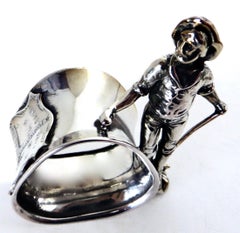 Silver Plated Victorian Figural Napkin Ring, "Goldminer" American Circa 1909