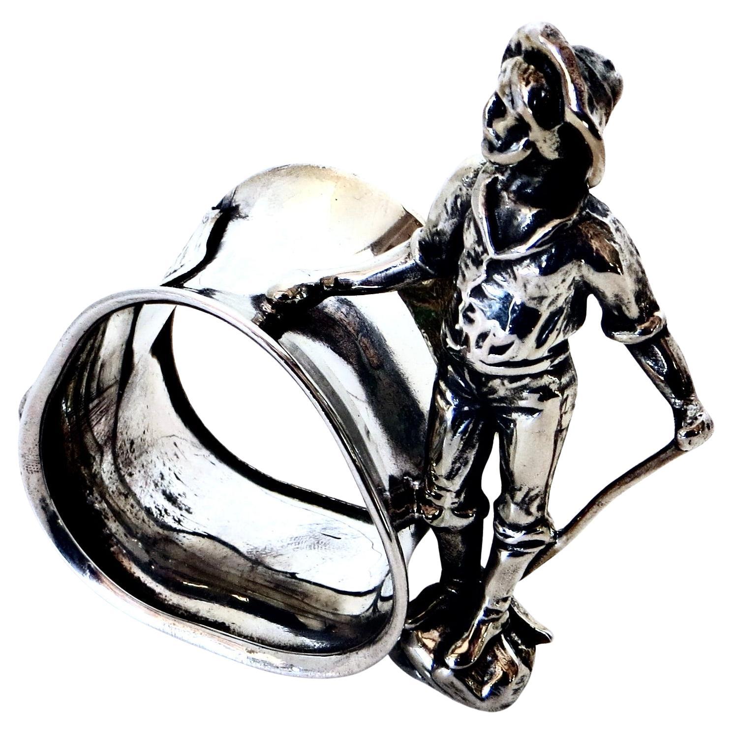 Silver Plated Victorian Figural Napkin Ring, "Goldminer" American Circa 1909