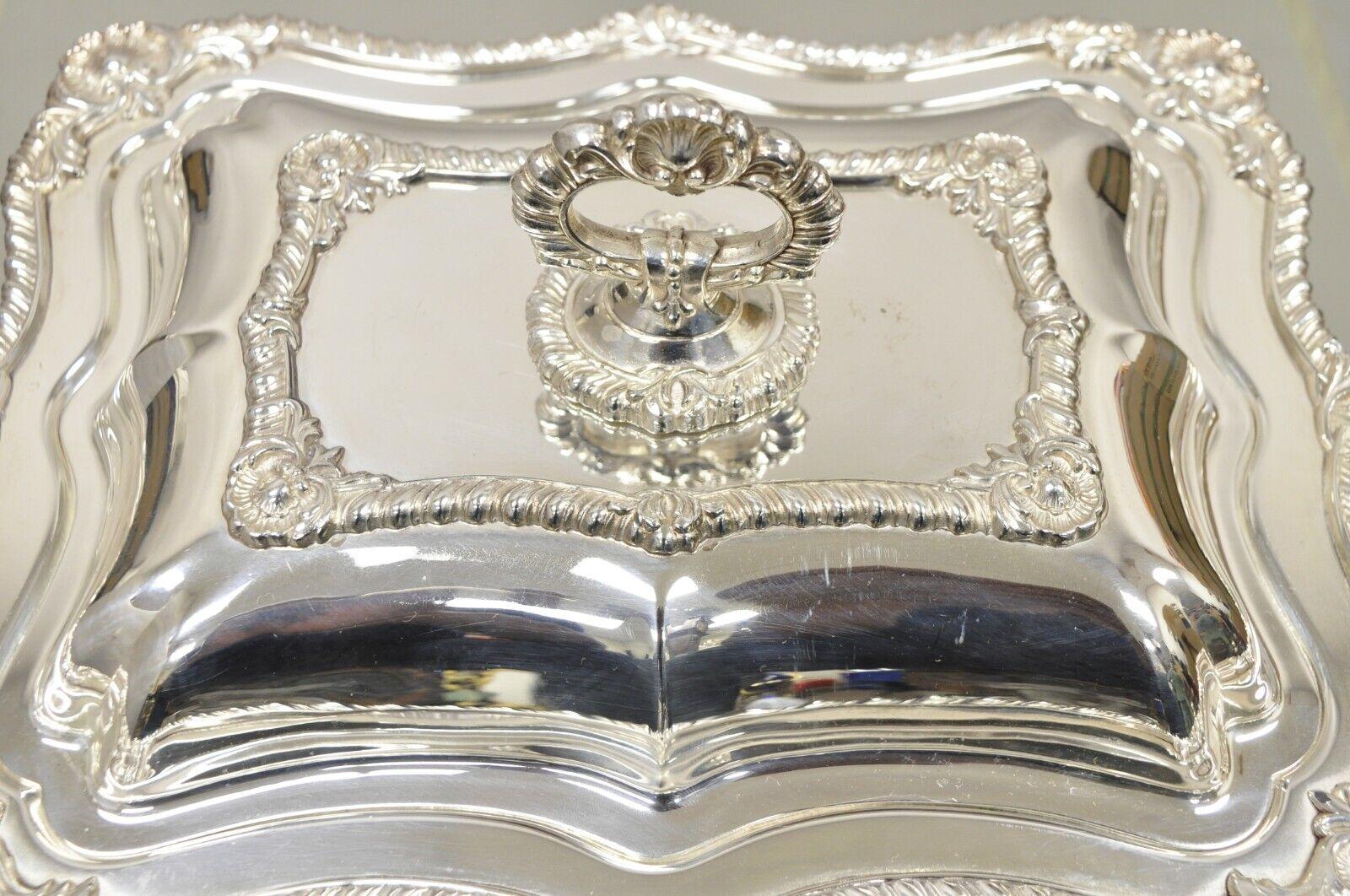 Silver Plated Victorian Scalloped Edge Lidded Vegetable Serving Platter Dish For Sale 7