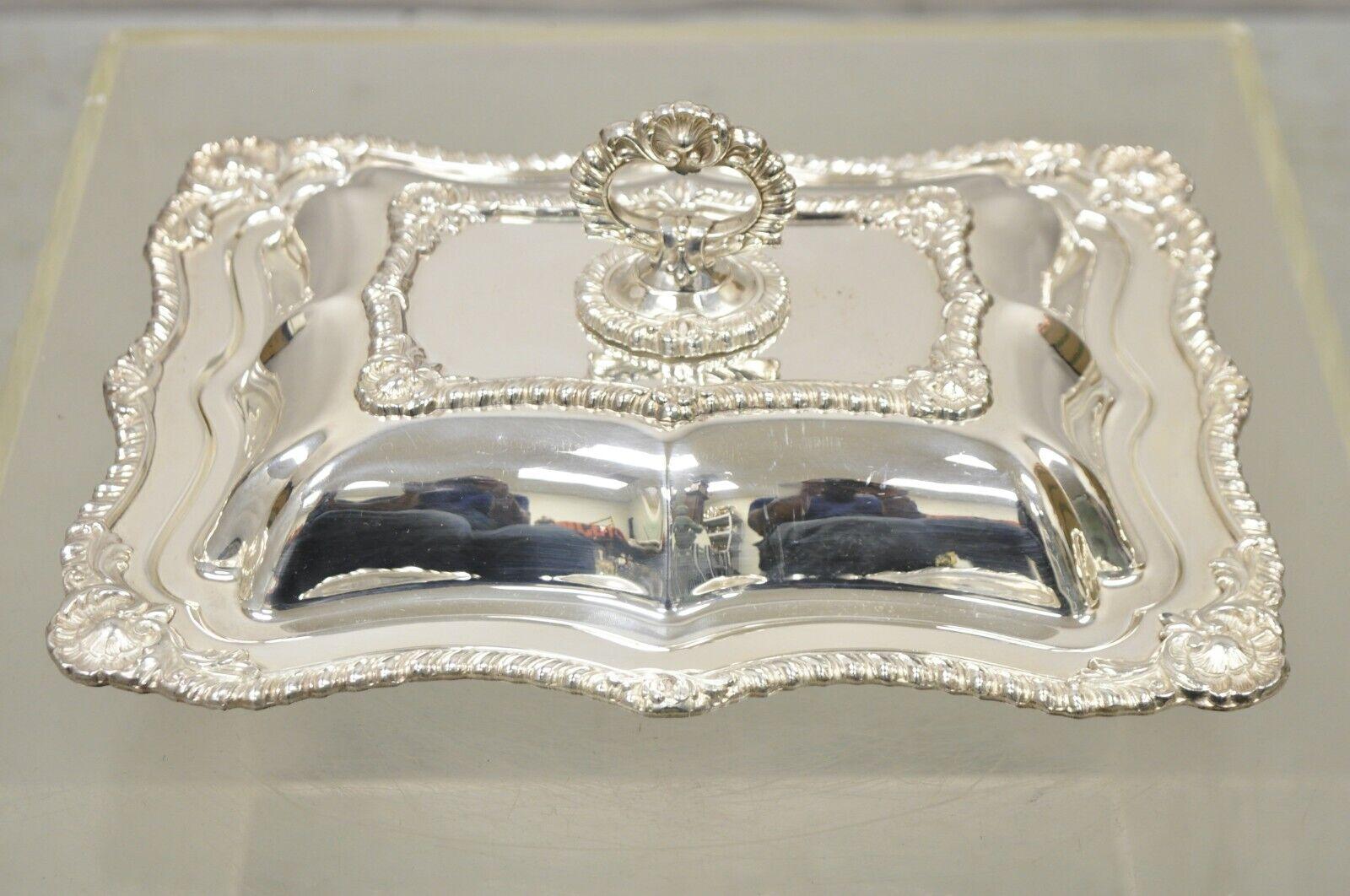 Silver Plated Victorian Scalloped Edge Lidded Vegetable Serving Platter Dish For Sale 8