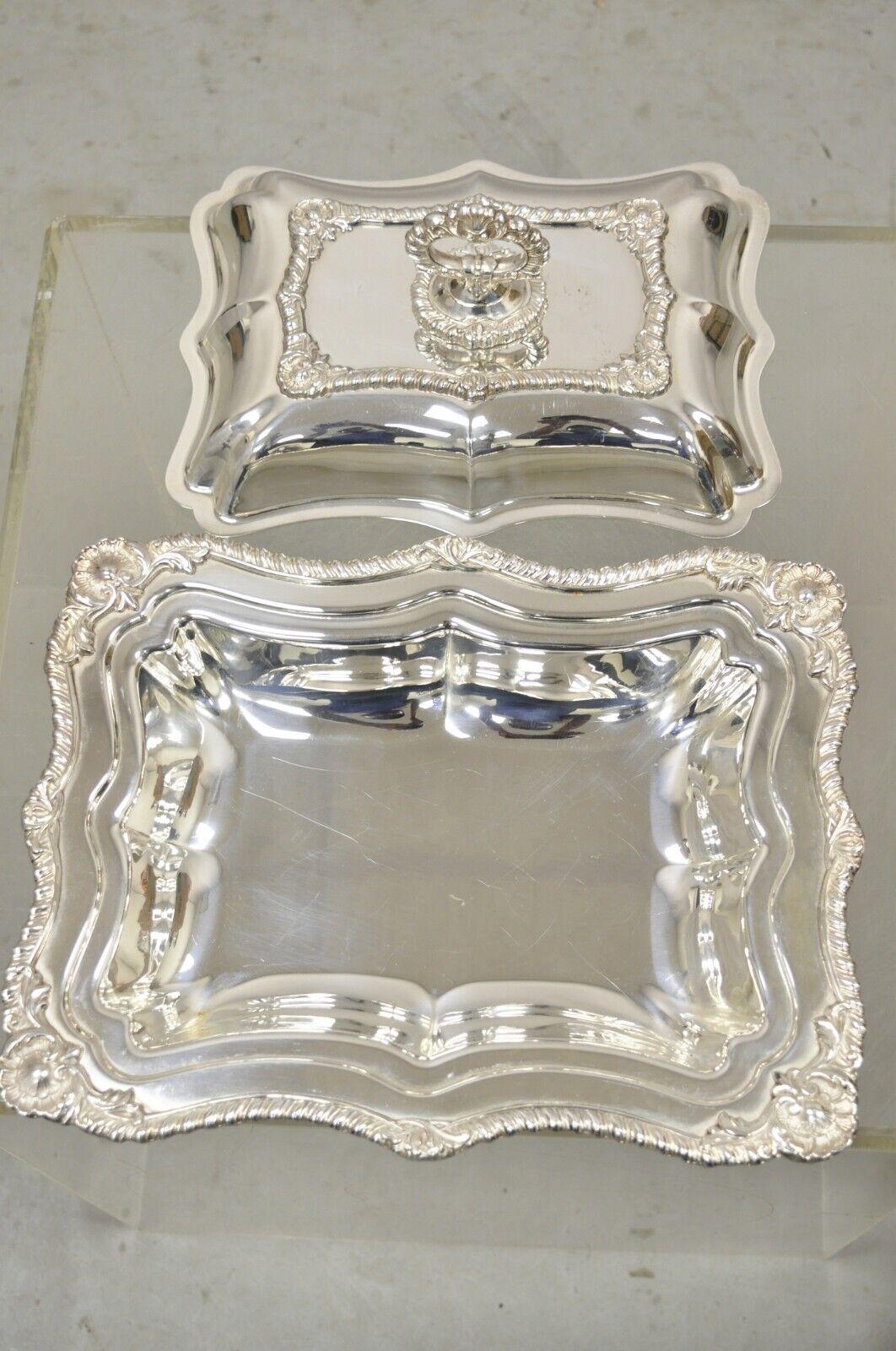 20th Century Silver Plated Victorian Scalloped Edge Lidded Vegetable Serving Platter Dish For Sale