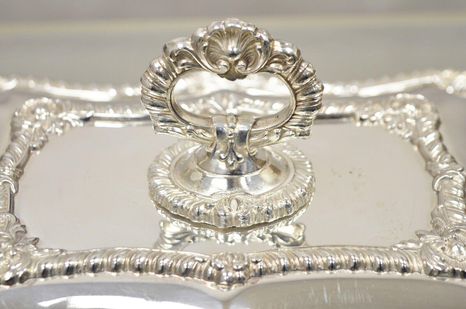 Silver Plated Victorian Scalloped Edge Lidded Vegetable Serving Platter Dish For Sale 1