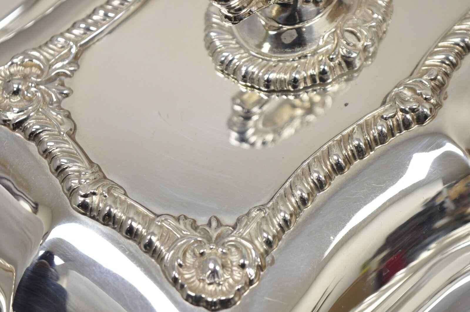 Silver Plated Victorian Scalloped Edge Lidded Vegetable Serving Platter Dish For Sale 2