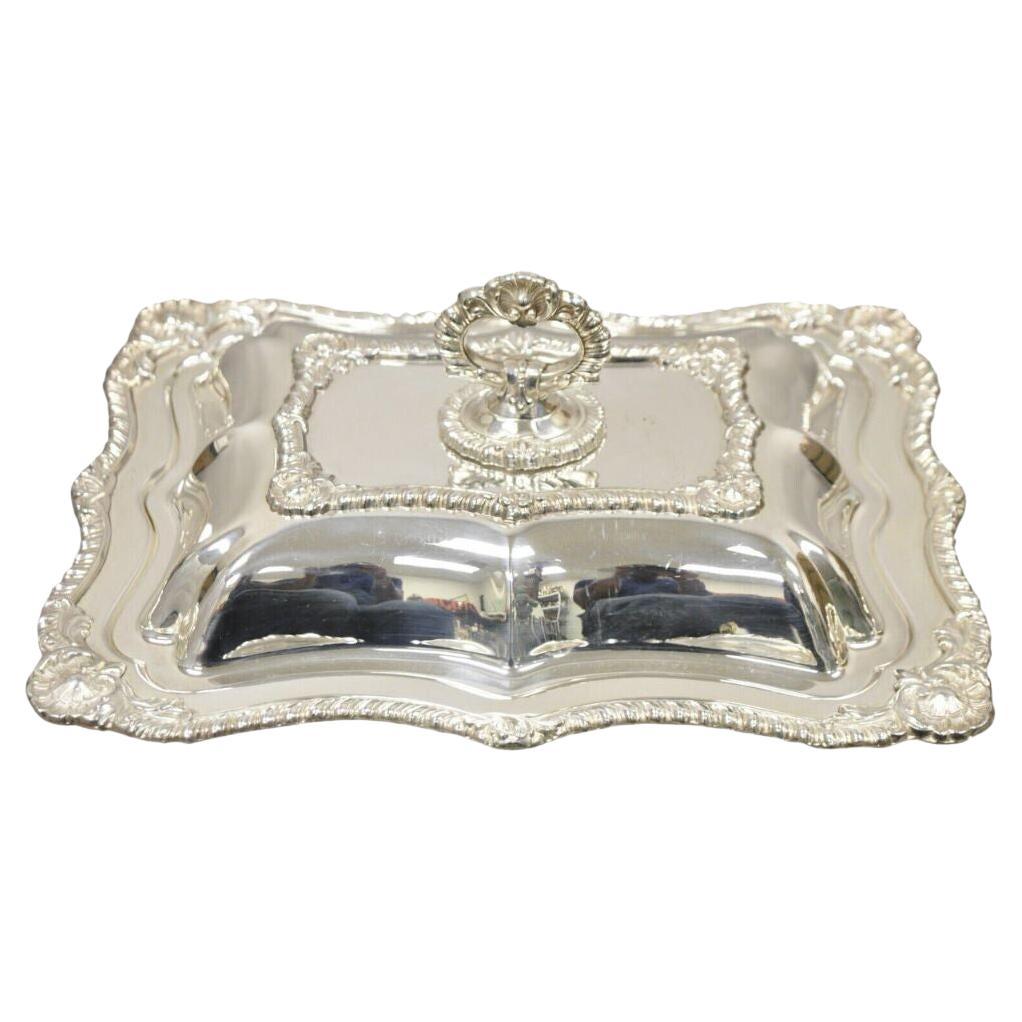 Silver Plated Victorian Scalloped Edge Lidded Vegetable Serving Platter Dish For Sale