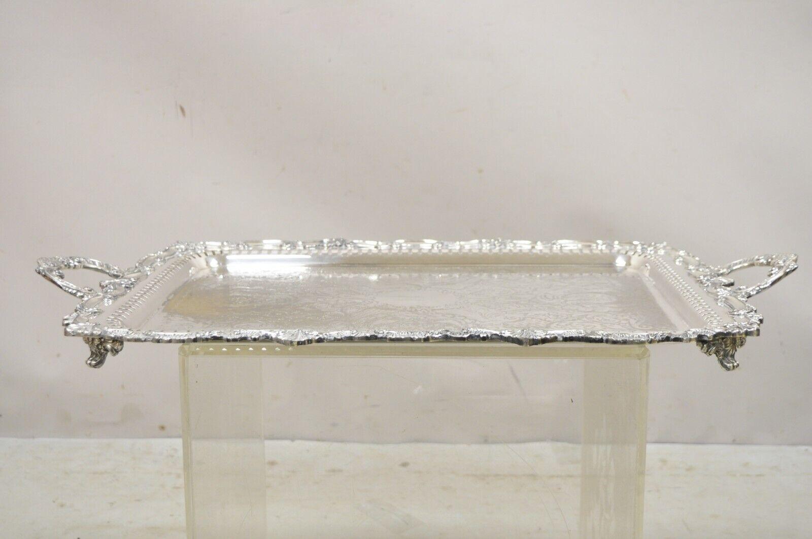 Silver Plated Victorian Style Twin Handle Serving Platter Tray Pierced Gallery 7