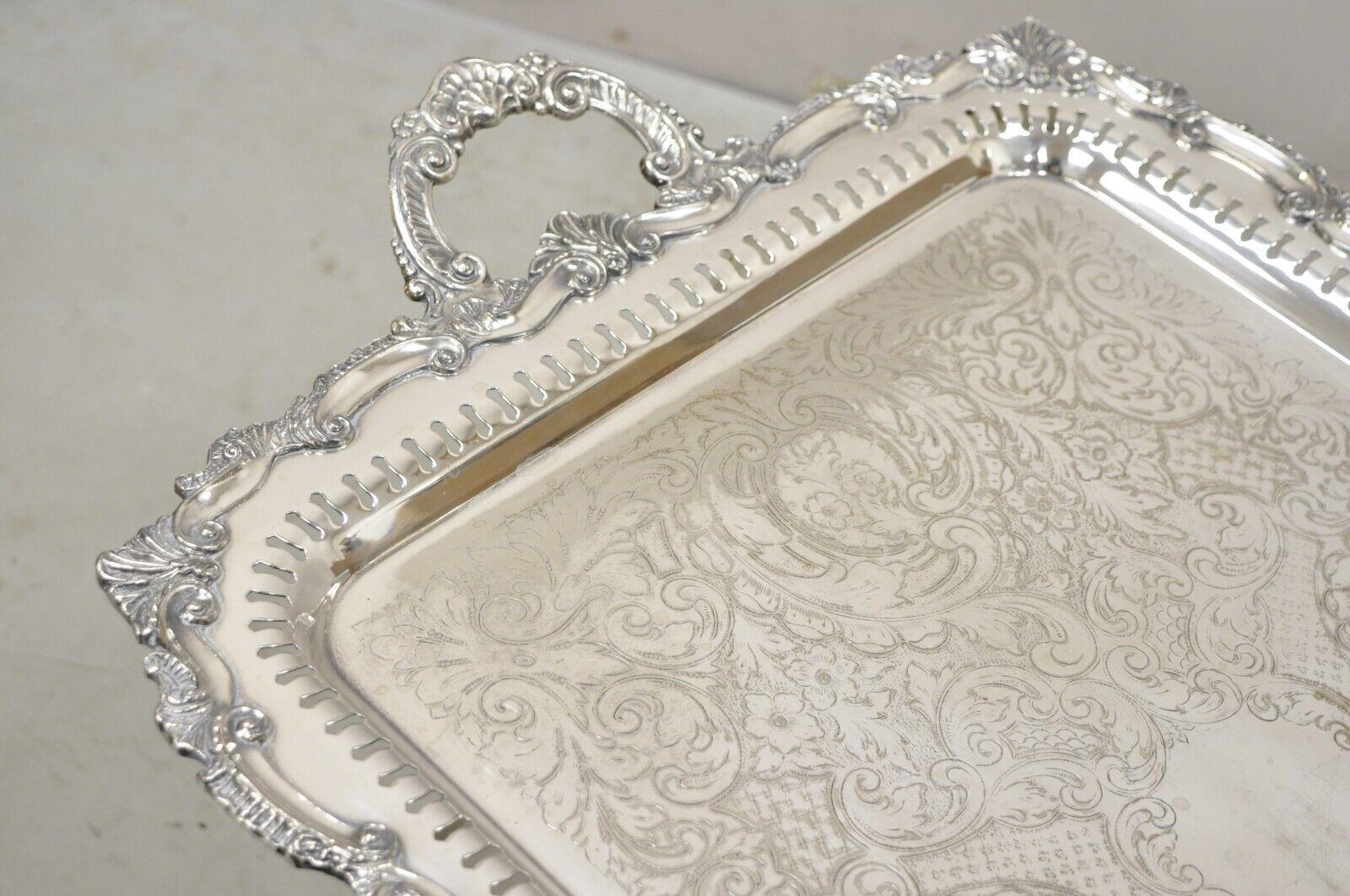 Silver Plated Victorian Style Twin Handle Serving Platter Tray Pierced Gallery 8