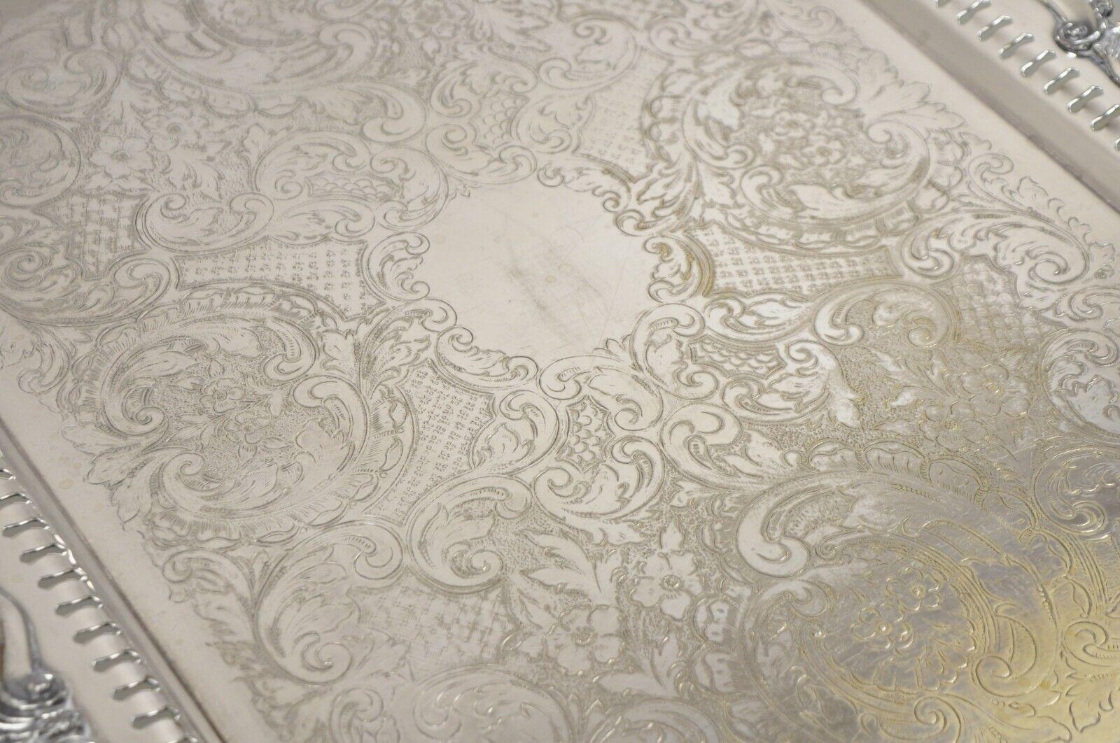 Silver Plated Victorian Style Twin Handle Serving Platter Tray Pierced Gallery In Good Condition In Philadelphia, PA