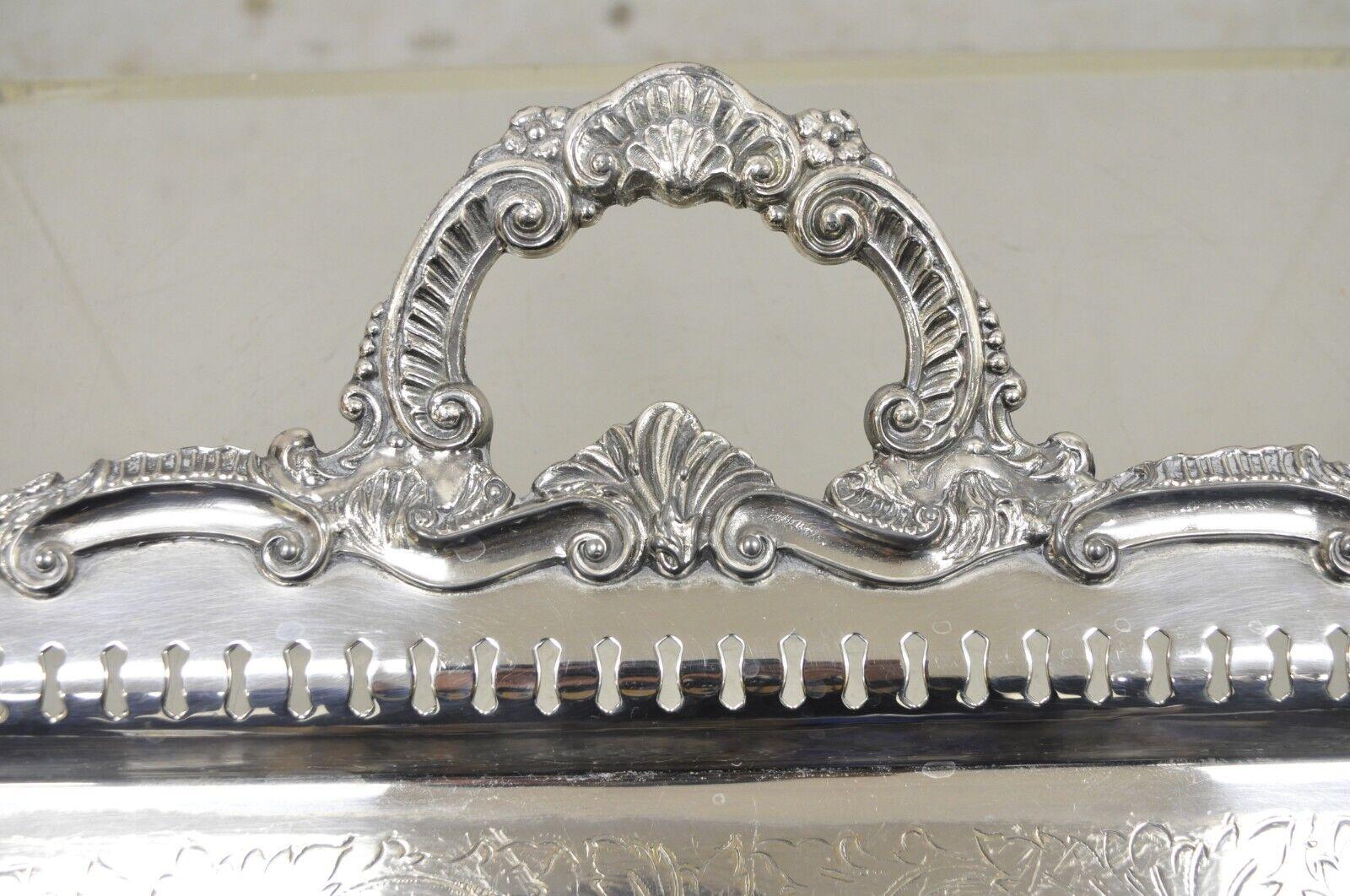 20th Century Silver Plated Victorian Style Twin Handle Serving Platter Tray Pierced Gallery