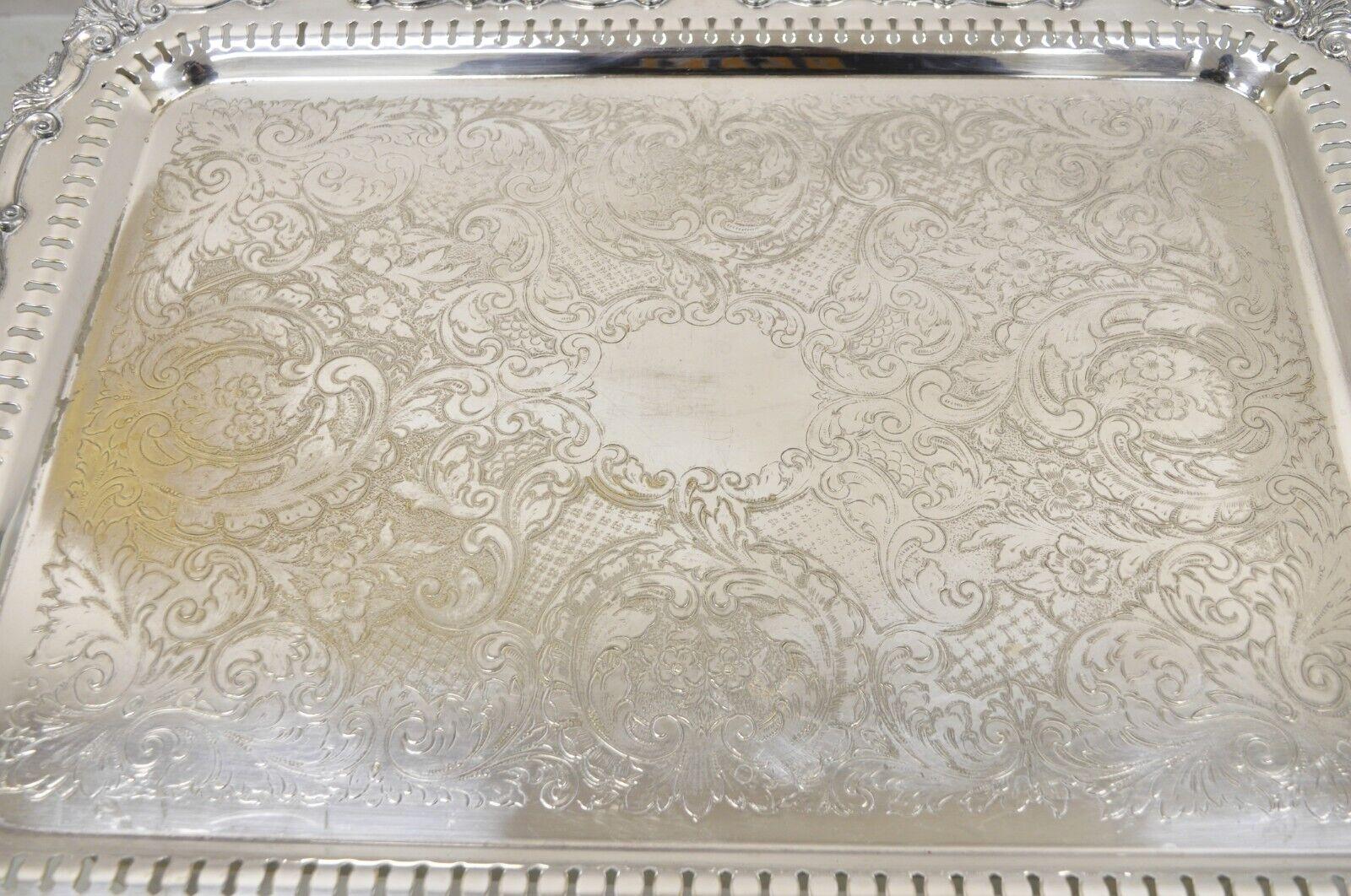 Silver Plated Victorian Style Twin Handle Serving Platter Tray Pierced Gallery 1