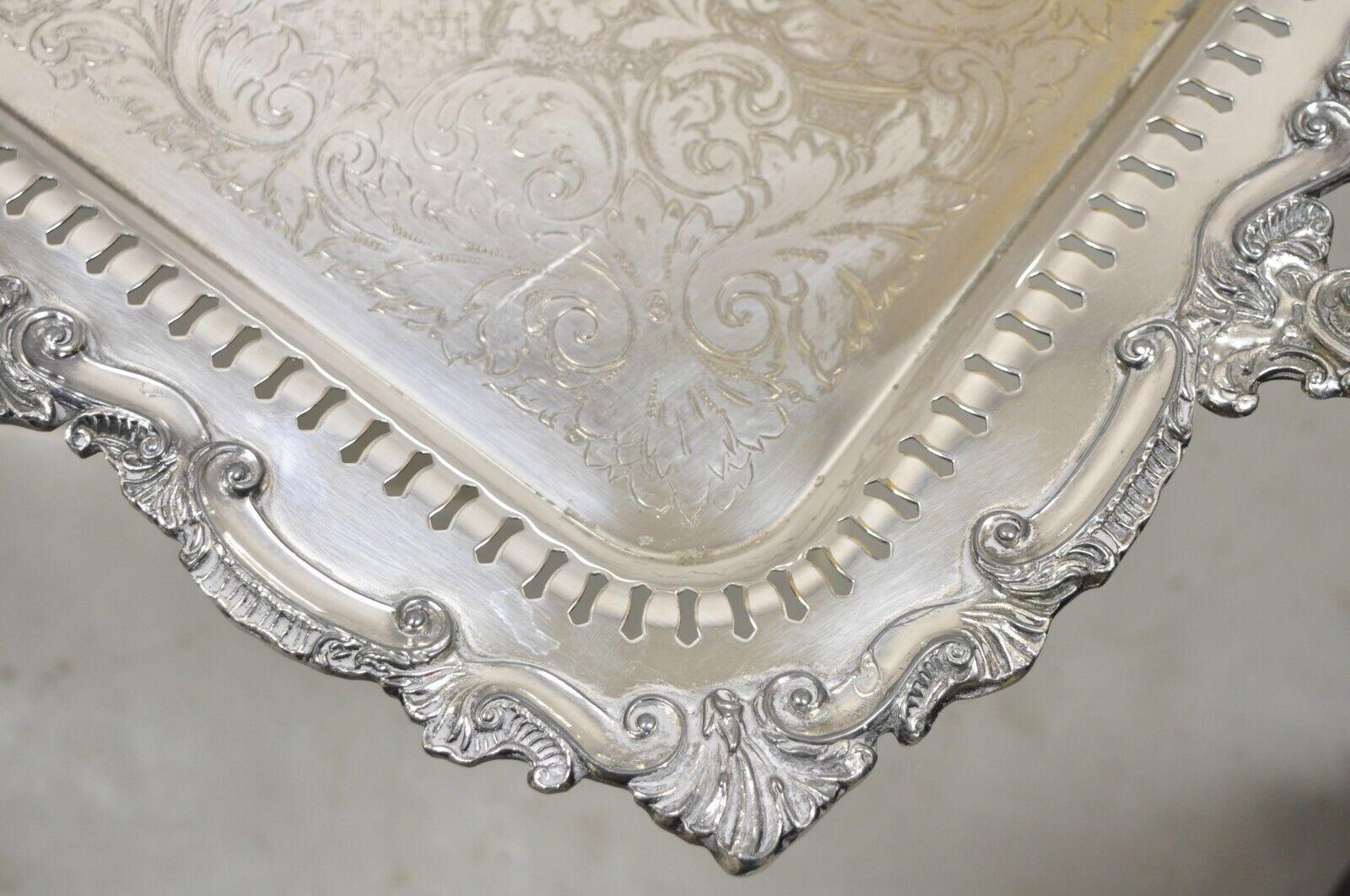 Silver Plated Victorian Style Twin Handle Serving Platter Tray Pierced Gallery 2