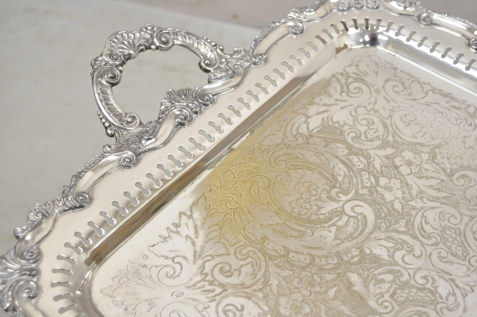 Silver Plated Victorian Style Twin Handle Serving Platter Tray Pierced Gallery 4