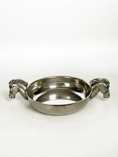 Silver-Plated Vide-Poche with Horse Head Handles, France, 1970s
