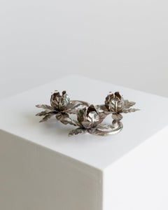 Silver-plated Vintage Candlestick 3 Flowers Mid Century Design, Italy, 1960s