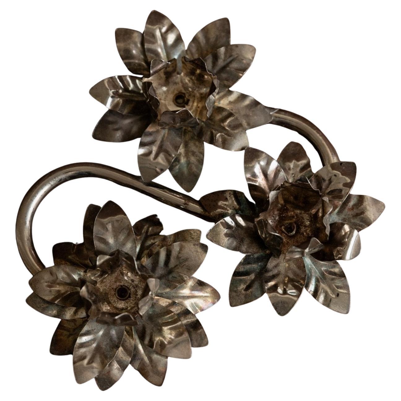 Versilberter Vintage-Kerzenleuchter 3 Blumen Mid Century Design, Italien, 1960er Jahre