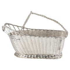 Retro Silver Plated Wicker Wine Serving Basket - Christofle France