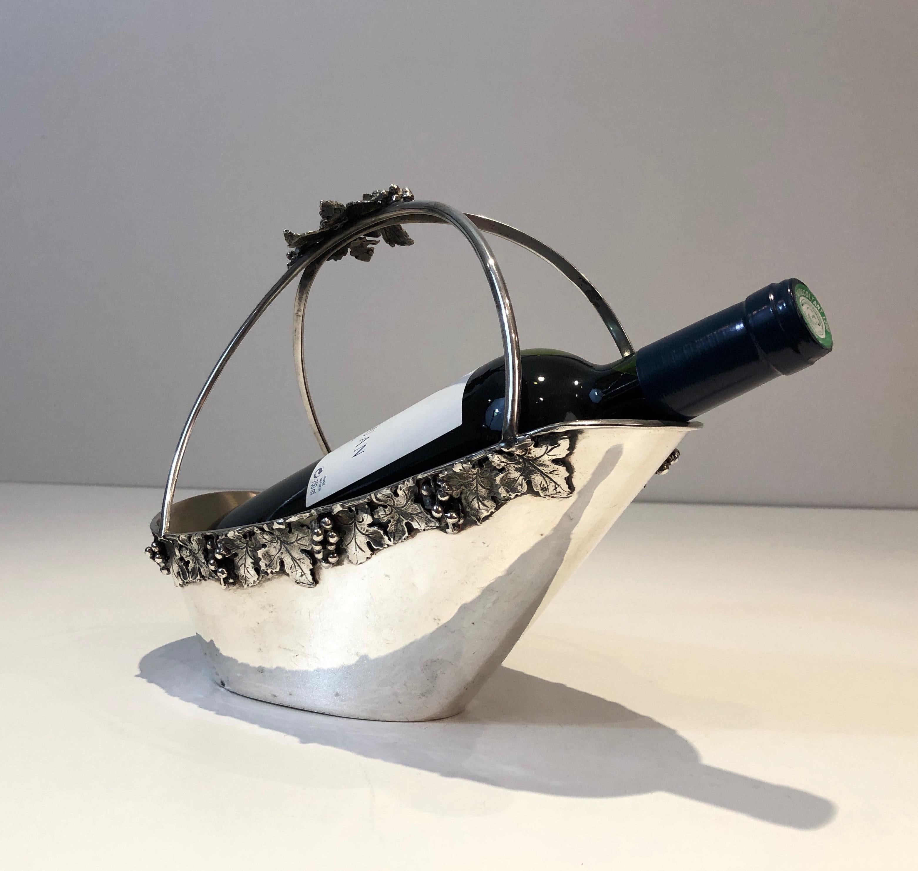 Art Deco Silver Plated Wine Holder with Grappes Decor, French, Circa 1930 For Sale
