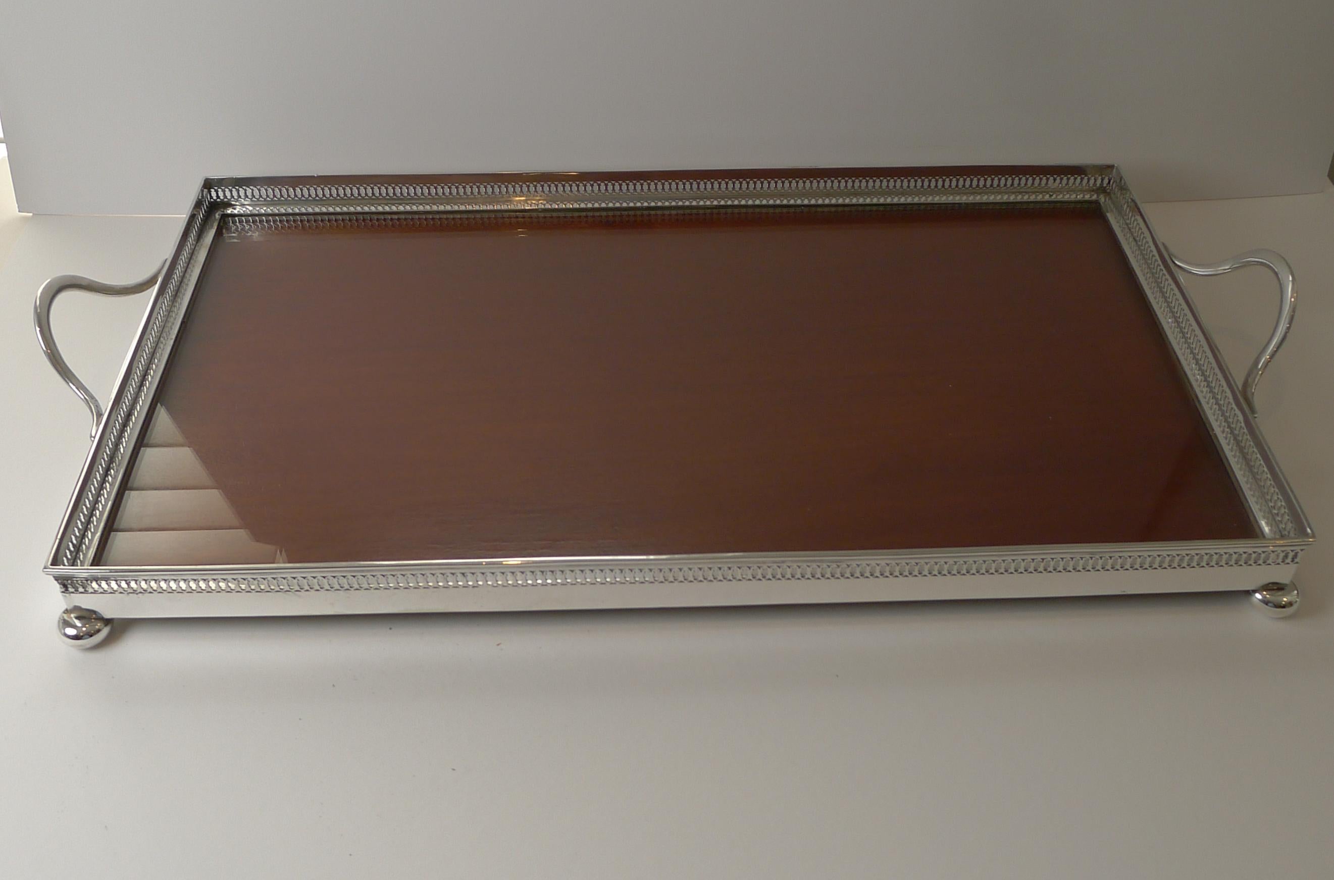 Early 20th Century Silver Plated, Wooden & Glass Tray by John Grinsell & Sons c.1900