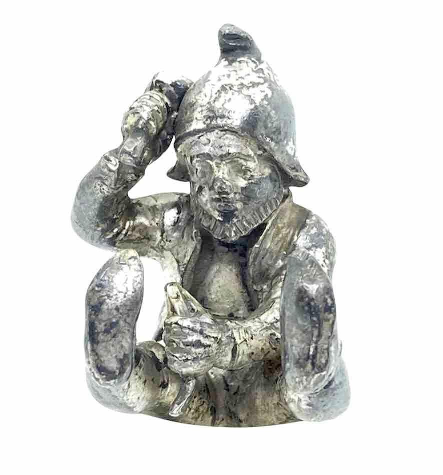 A beautiful silver plated figurine of the Gnome. Some wear with a nice patina, but this is old-age. Made of metal, silver plated. A beautiful nice item to display in your collection.