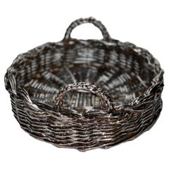 Contemporary Silver-Plated Hand Made Woven Basket, Made in Italy