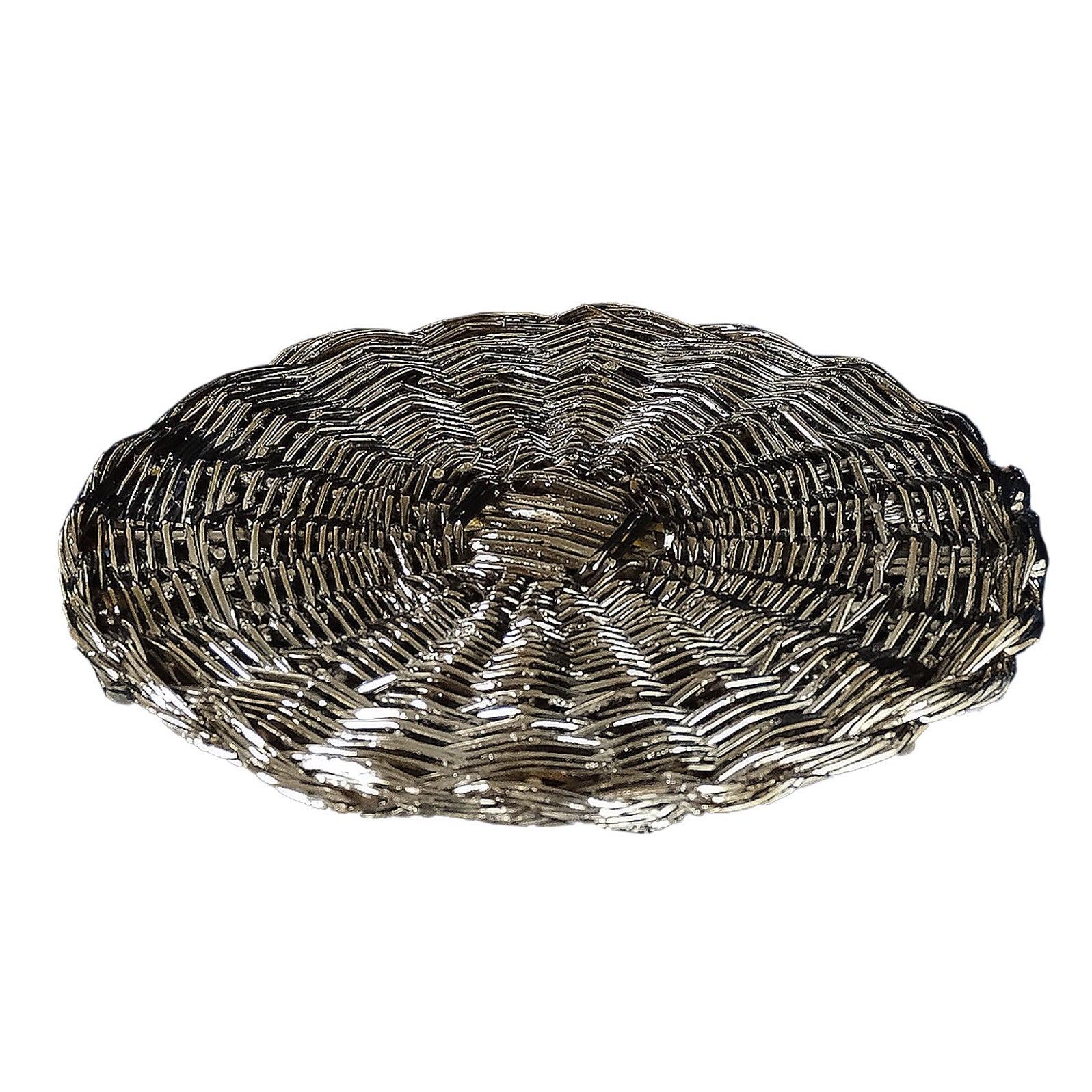 Contemporary Silver-Plated Woven Wicker Placemat, Italian Handcrafted Design, 2020s For Sale