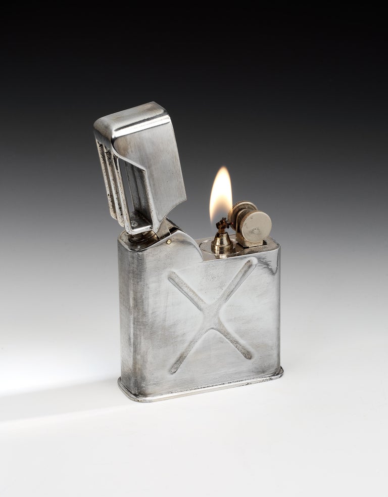 Silver Plated WW2 Novelty 'Jerrican' Table Lighter, French, 1940s at