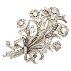 Silver - Platinum and diamond brooch; roses - 19th century