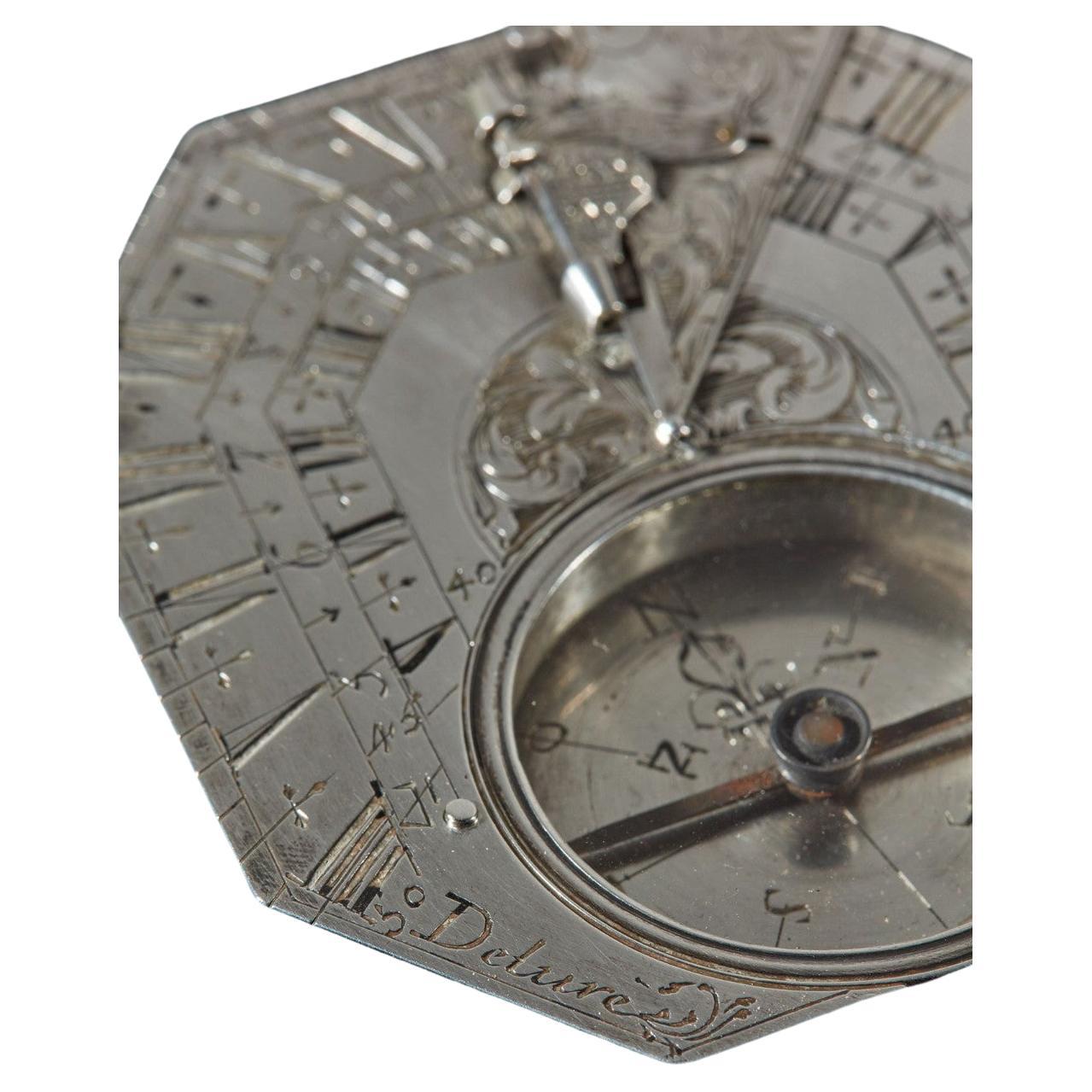 Louis XVI Silver Pocket Sundial Compass French Jean Baptiste Nicolas DELURE 1695-1736