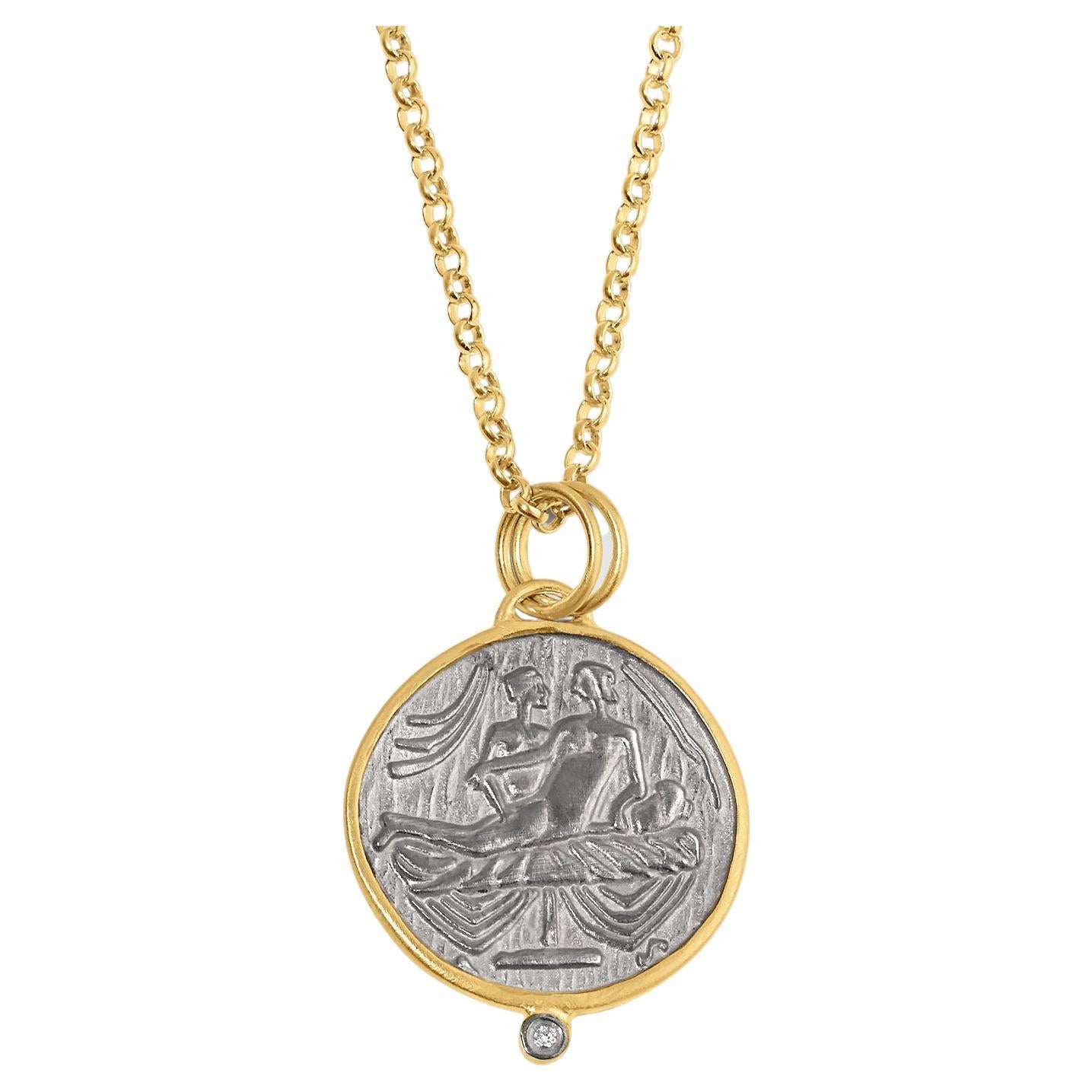 Silber Pompei III Münzereplica mit Diamant 24kt Gold & Silber von Kurtulan im Angebot